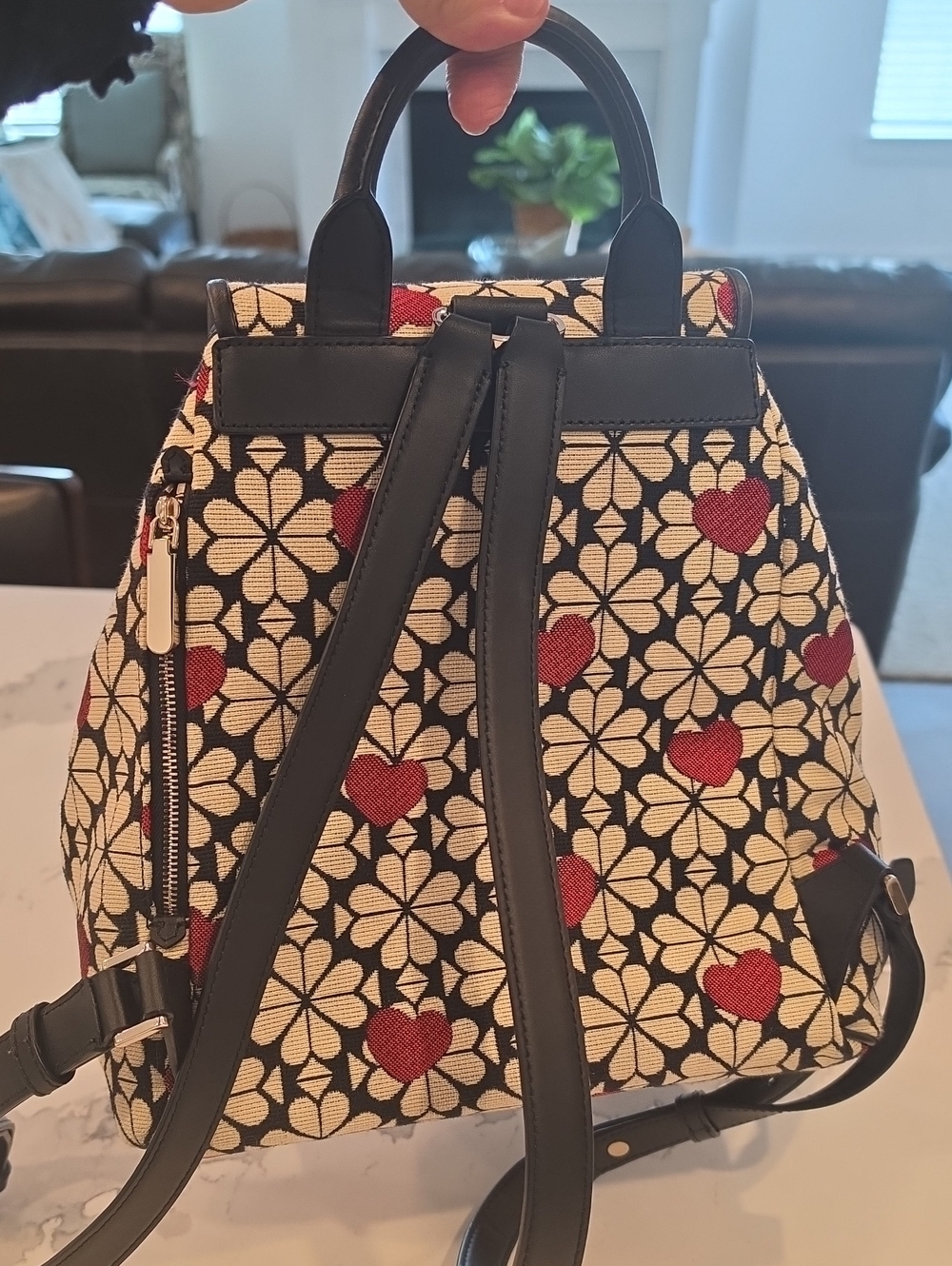 Kate Spade Spade Flower Heart Jacquard Drawstring Backpack View 3